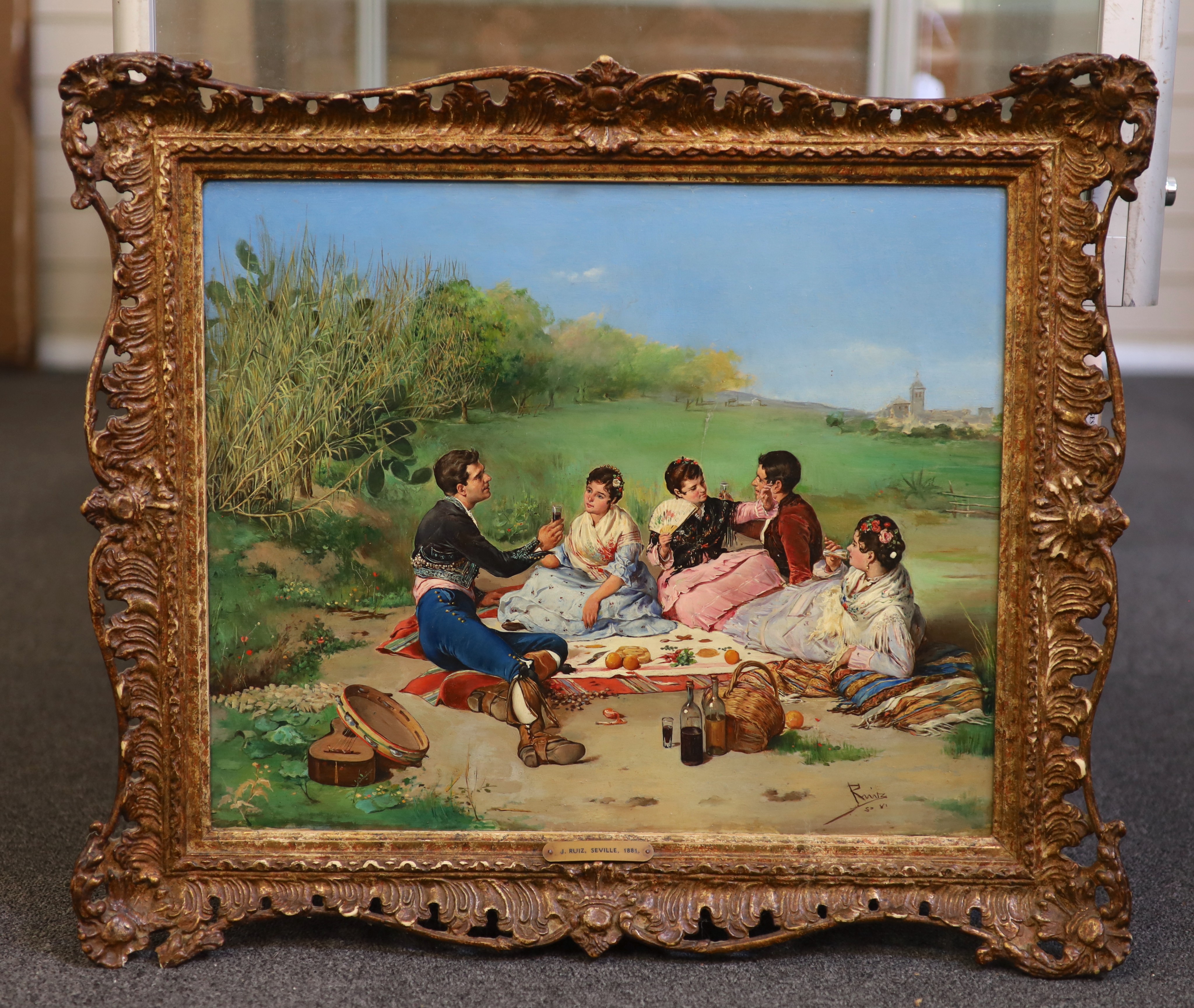 J. Ruiz (19th C. Spanish) A Spanish Picnic 14.5 x 17.75in.